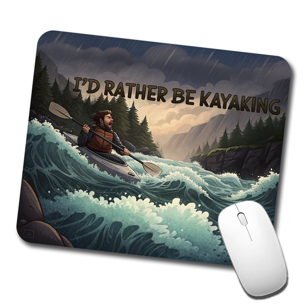 I'd Rather Be Kayaking Man Kayaker Raging River Low Profile Mouse Pad Mat