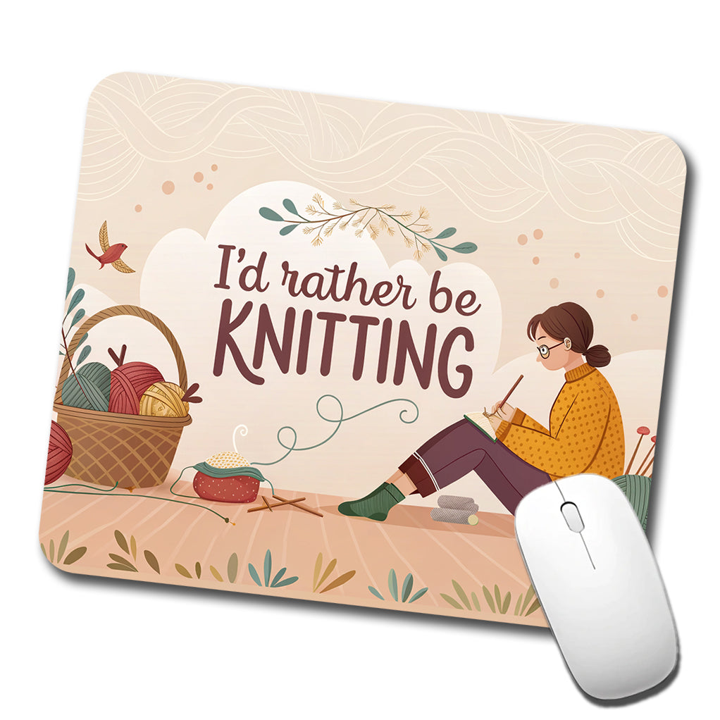 I'd Rather Be Knitting Basket of Yarn Low Profile Mouse Pad Mat