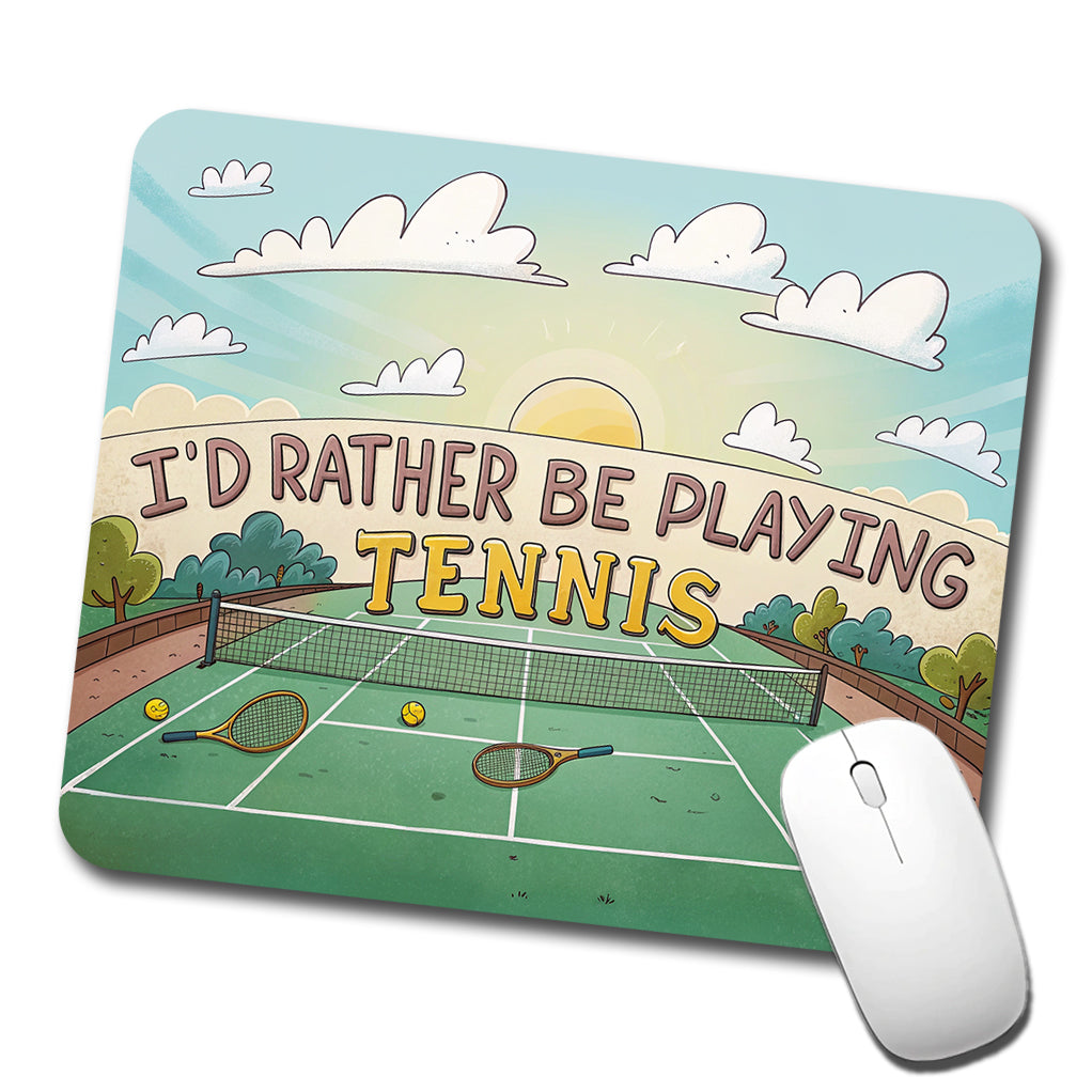 I'd Rather Be Playing Tennis Cartoon Court Low Profile Mouse Pad Mat