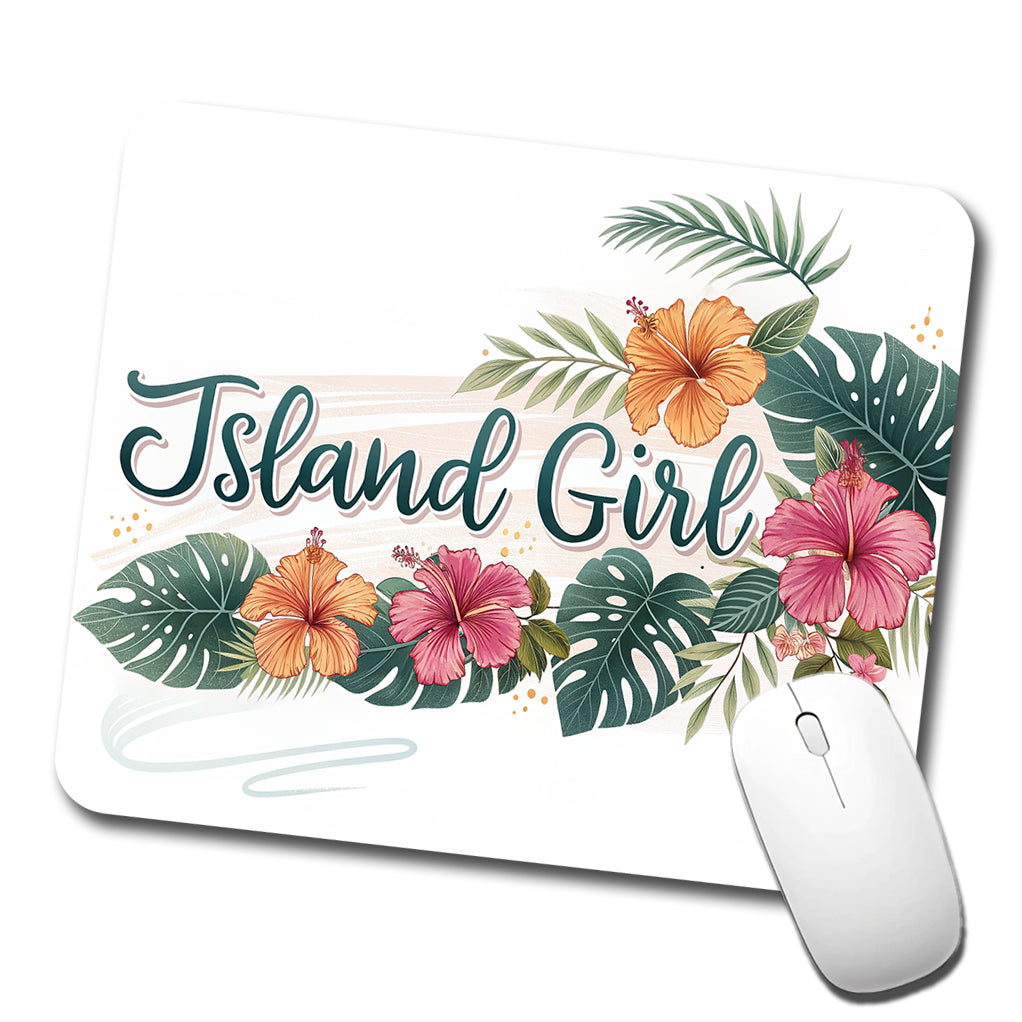 Island Girl Tropical Hibiscus Flowers Low Profile Mouse Pad Mat