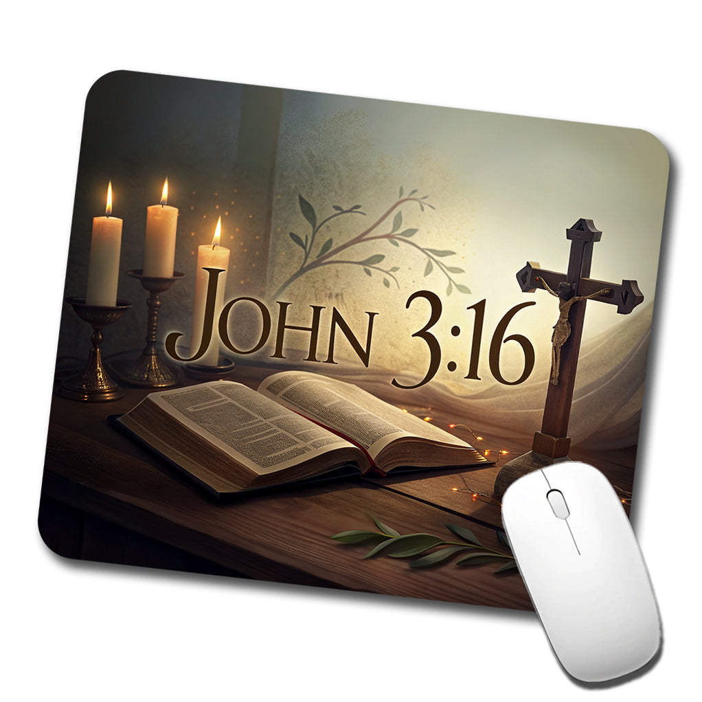 John 3-16 Bible Religious Verse Low Profile Mouse Pad Mat