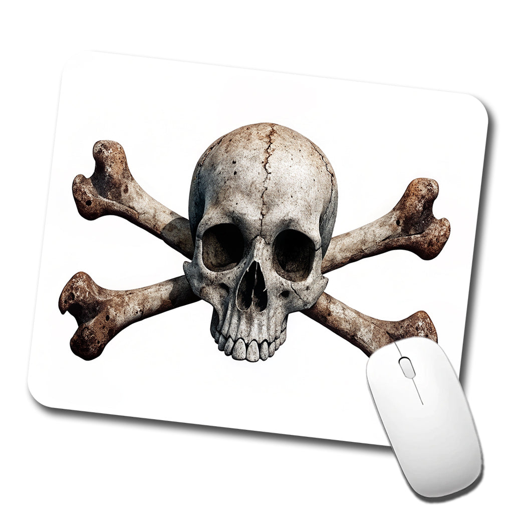 Pirate Skull And Crossbones on White Low Profile Mouse Pad Mat