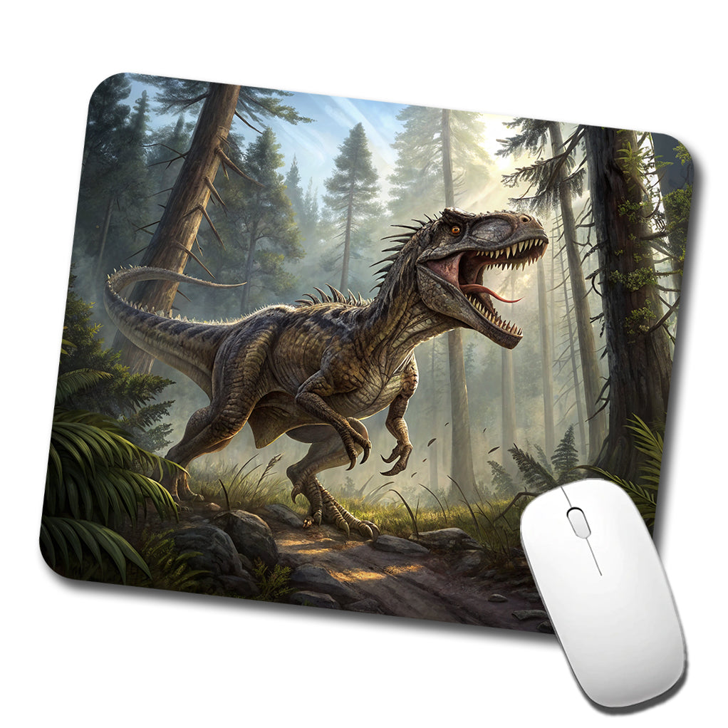 Raptor Dinosaur In Forest Low Profile Mouse Pad Mat
