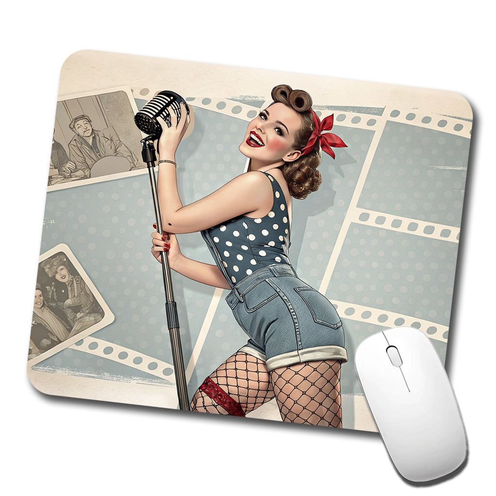 Rockabilly Retro 50's Pin-Up Girl Low Profile Mouse Pad Mat