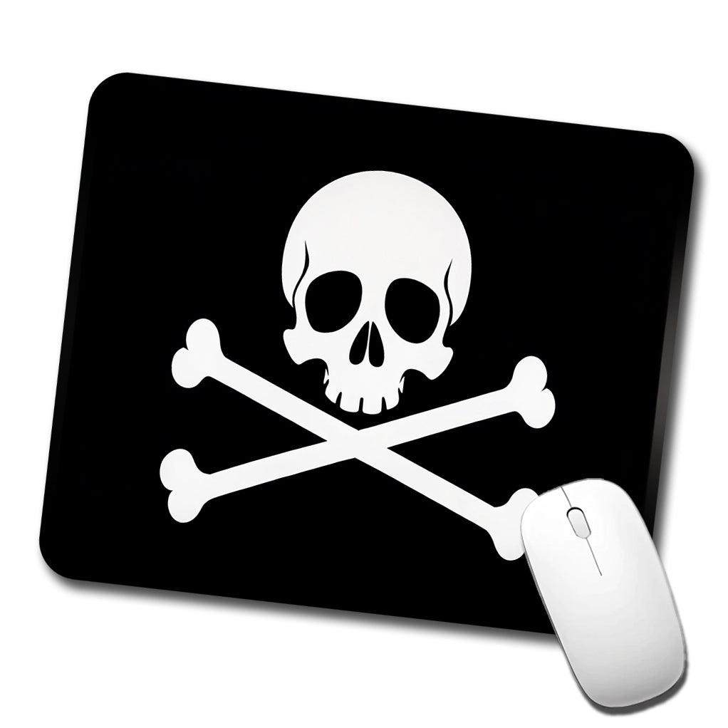 Skull And Crossbones Jolly Roger Pirate Flag Black And White Low Profile Mouse Pad Mat
