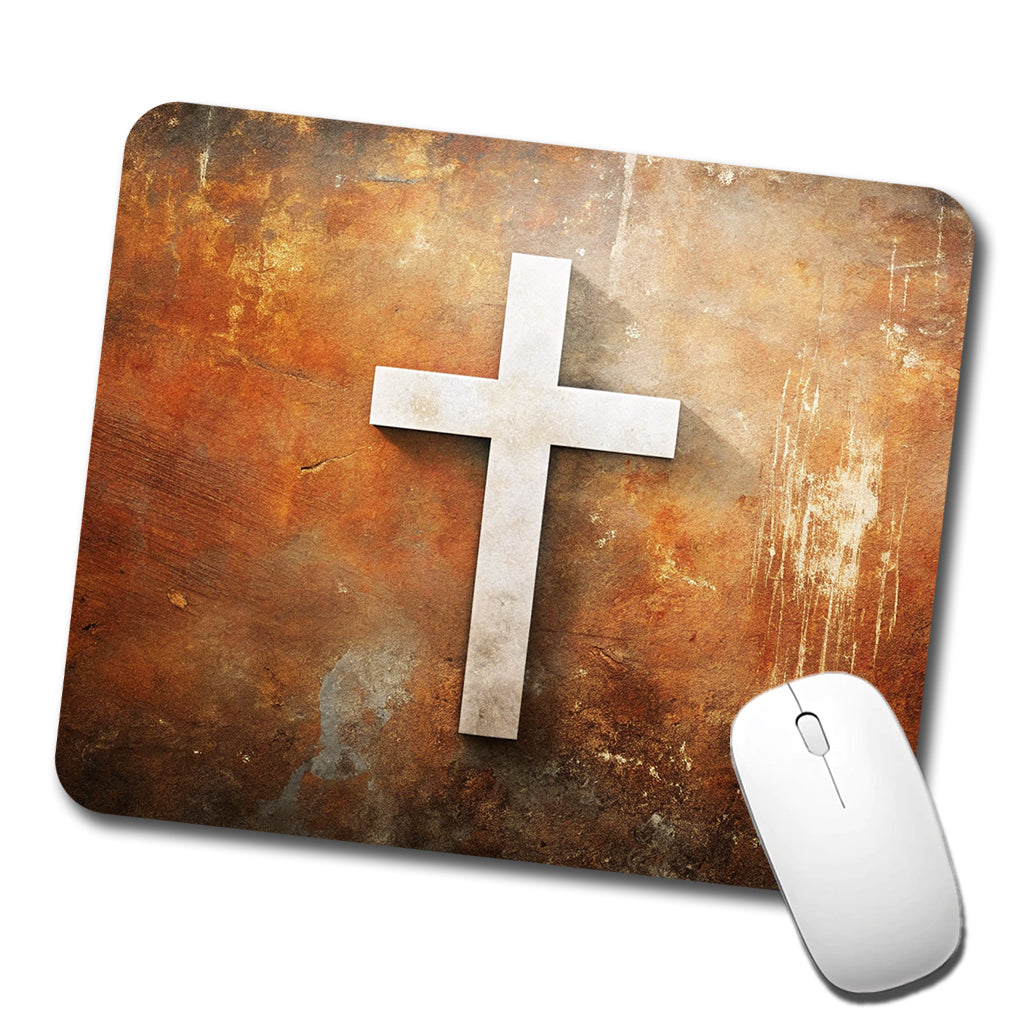White Cross On Rusty Rustic Background Religious Low Profile Mouse Pad Mat