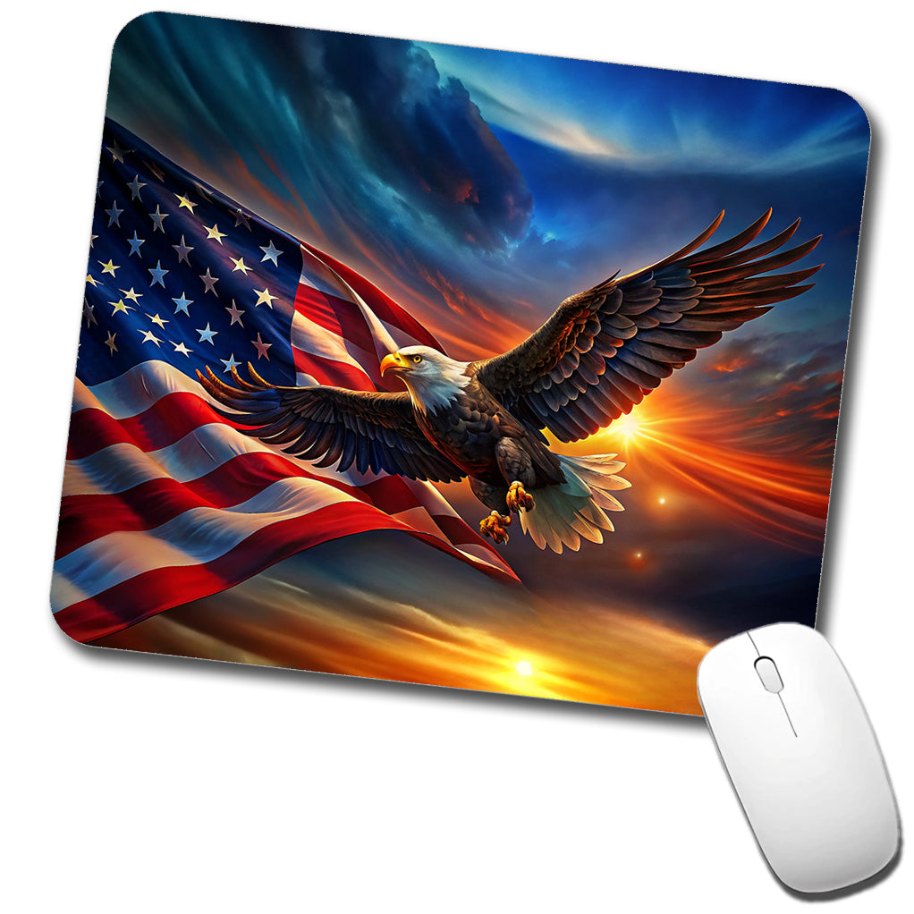 Awesome Patriotic American Flag and Flying Bald Eagle Low Profile Mouse Pad Mat