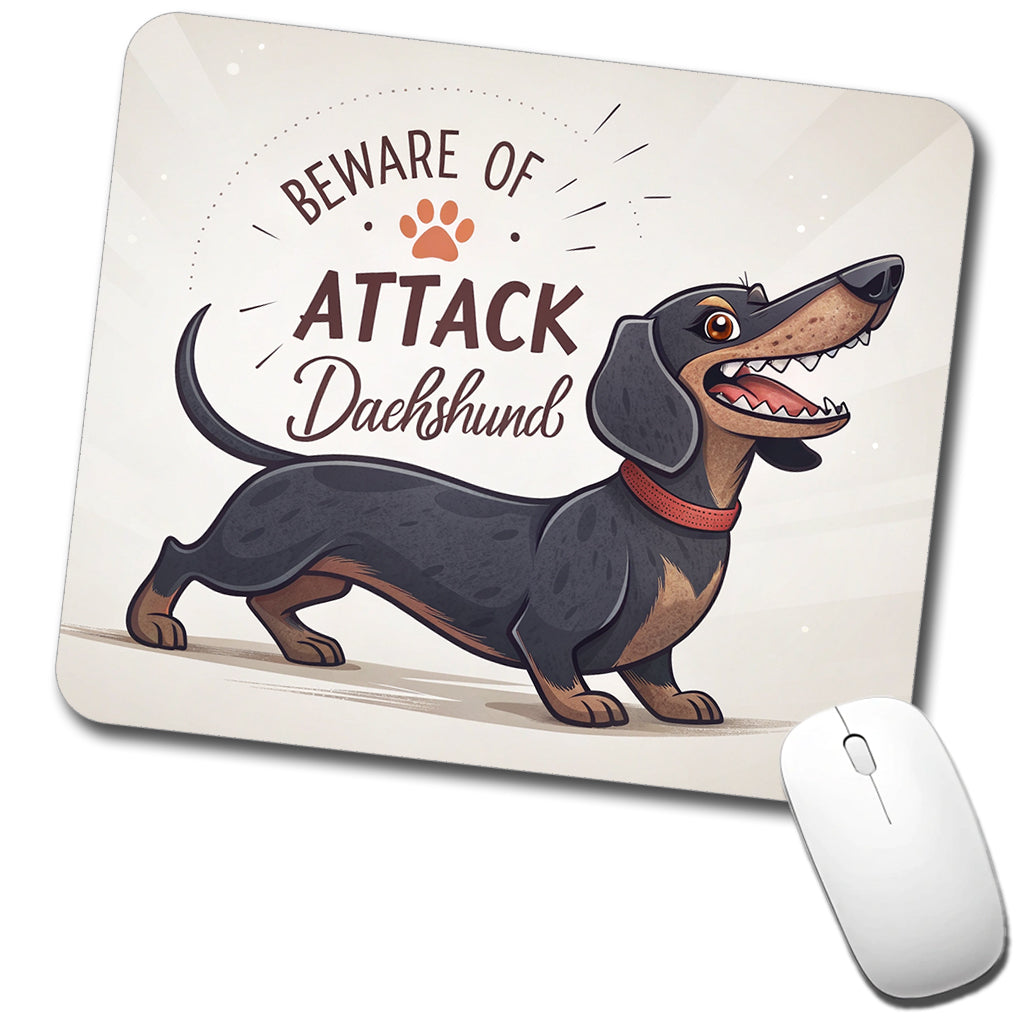 Beware Of Attack Dachshund Dog Funny Low Profile Mouse Pad Mat
