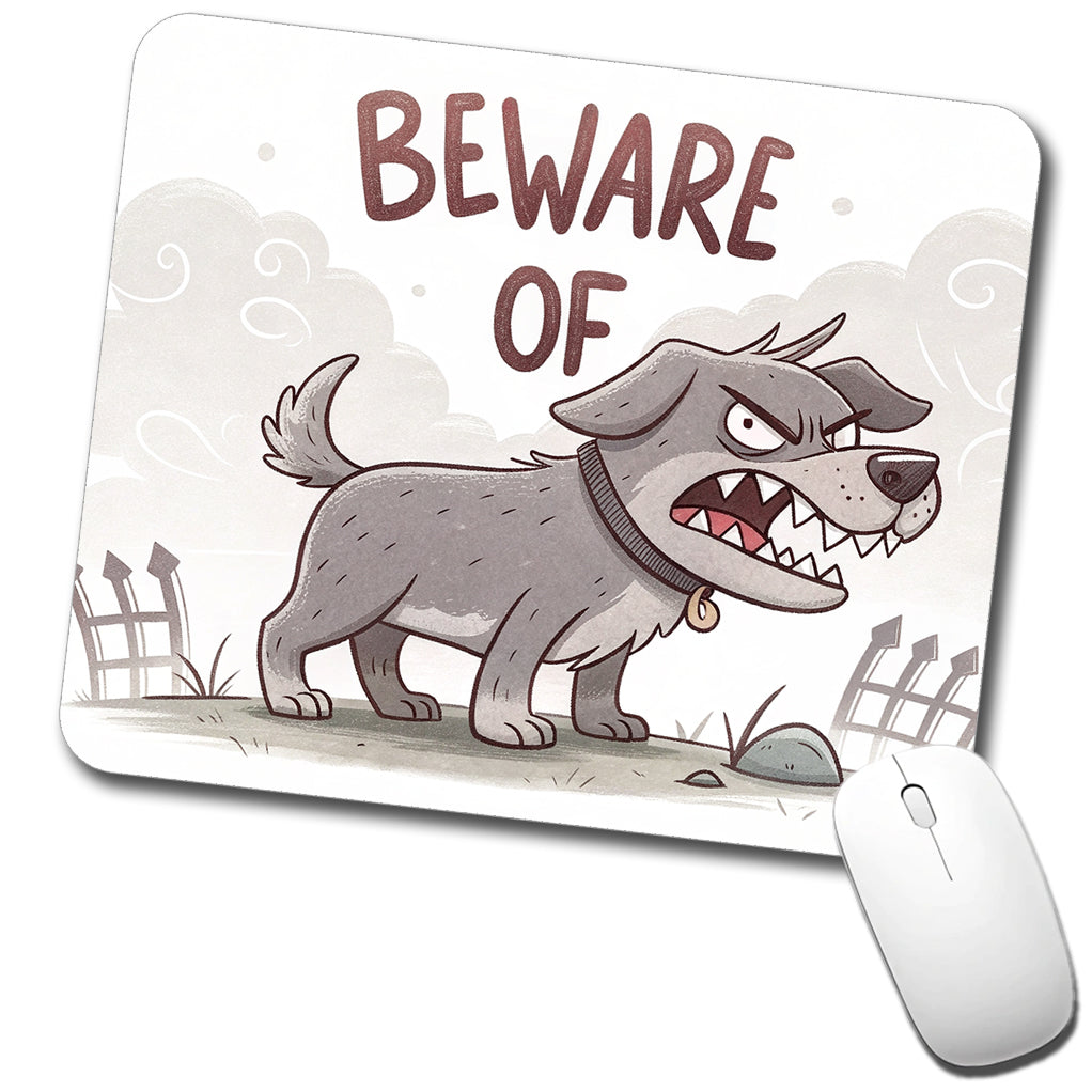 Beware Of Dog Funny Cartoon Low Profile Mouse Pad Mat