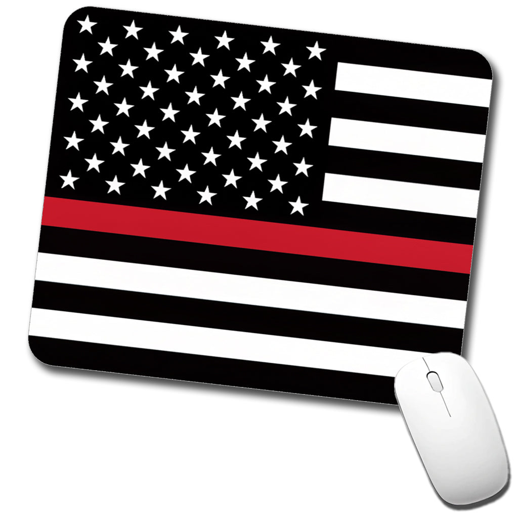 Black and White Thin Red Line Firefighter American Flag Low Profile Mouse Pad Mat