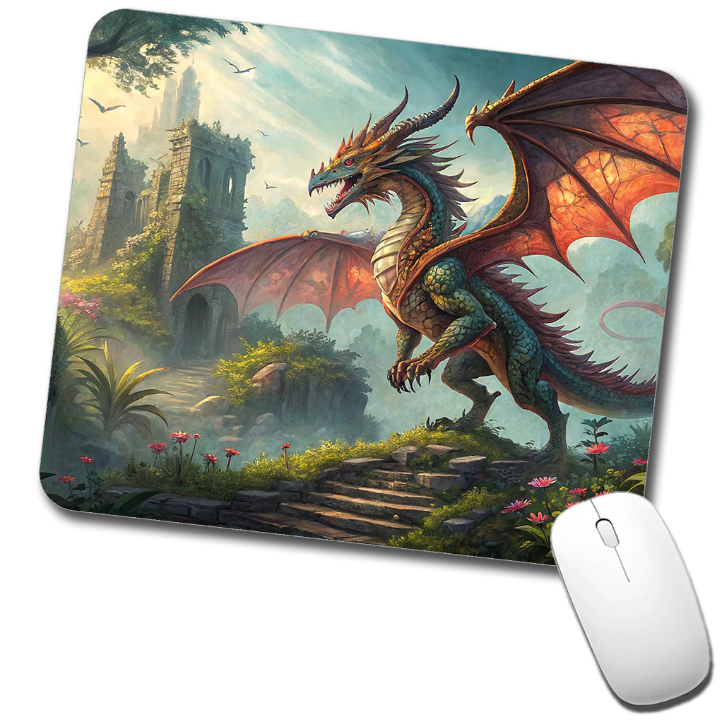Fantasy Dragon Retro Pulp Magazine Illustration Low Profile Mouse Pad Mat