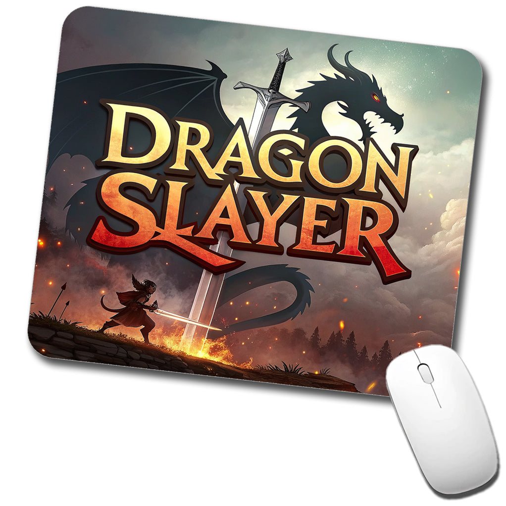 Fantasy Knight Dragon Slayer Illustration Low Profile Mouse Pad Mat