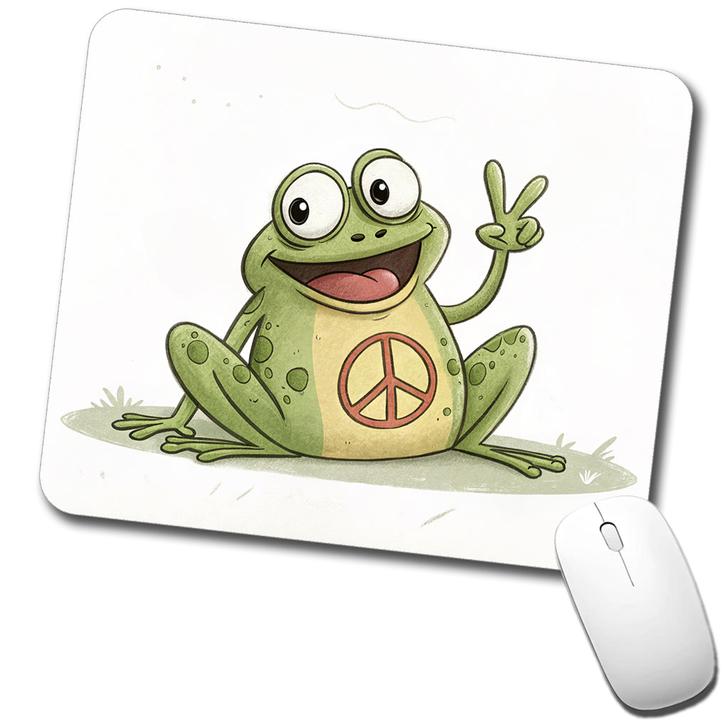 Peace Sign Frog Cartoon Low Profile Mouse Pad Mat
