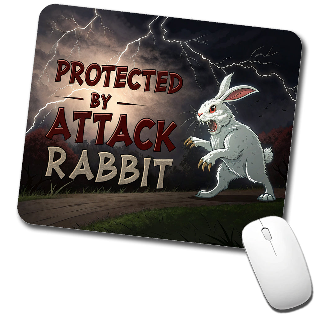 Protected By Attack Rabbit Vicious White Funny Bunny Low Profile Mouse Pad Mat