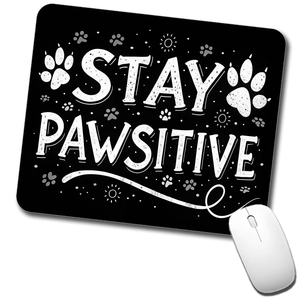 Stay Pawsitive Positive Black White Paw Prints Low Profile Mouse Pad Mat