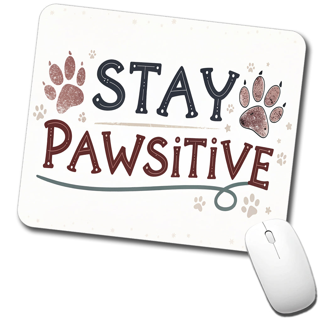 Stay Pawsitive Positive Paw Prints Inspirational Funny Low Profile Mouse Pad Mat