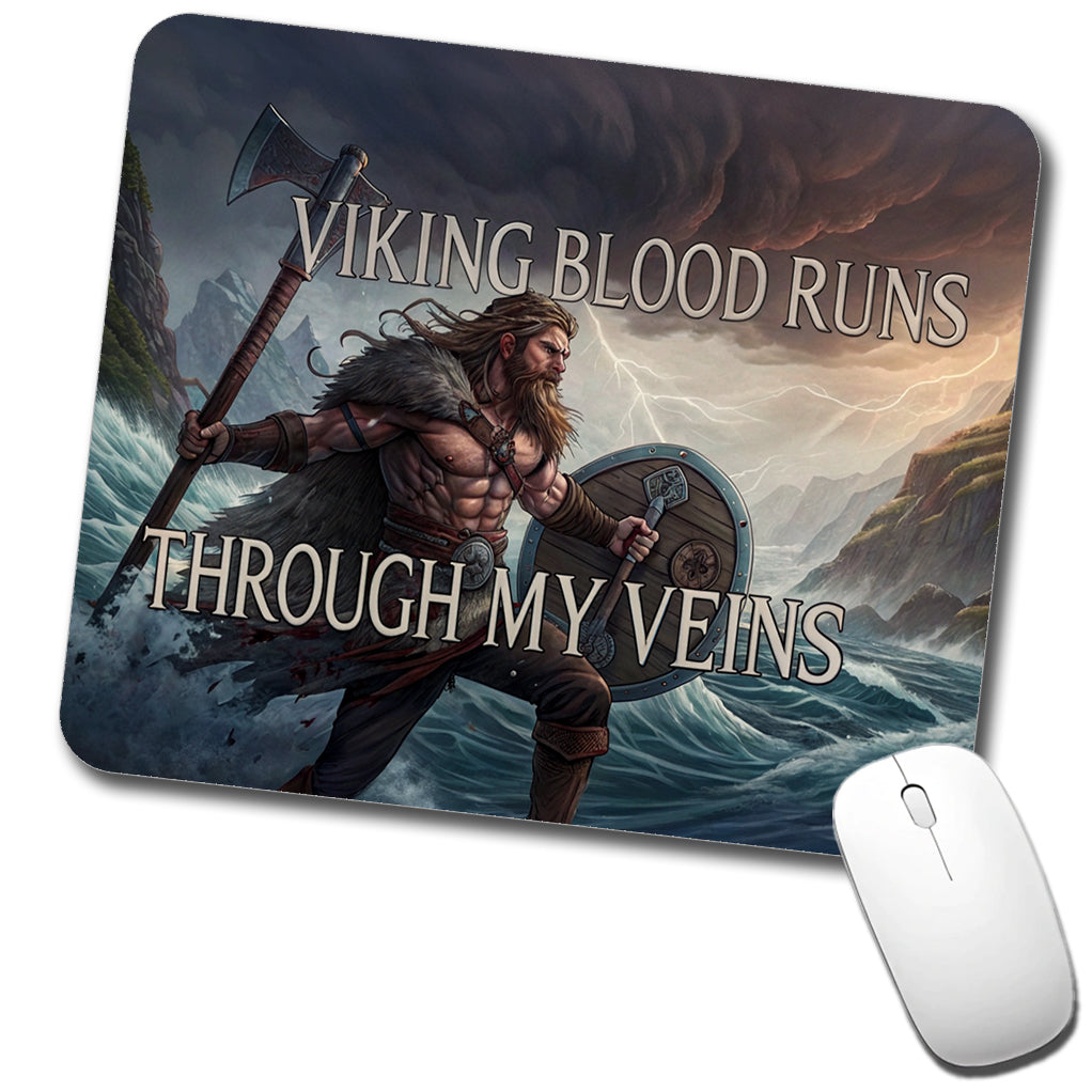Viking Blood Runs Through My Veins Scandinavian Norse Warrior Low Profile Mouse Pad Mat