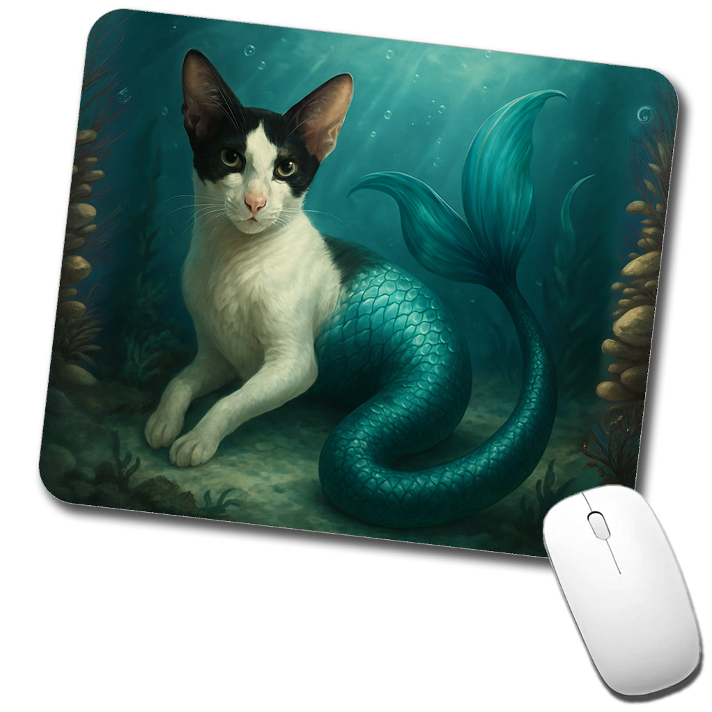 Vintage Oriental Shorthair Cat Mermaid Fantasy Painting Low Profile Mouse Pad Mat
