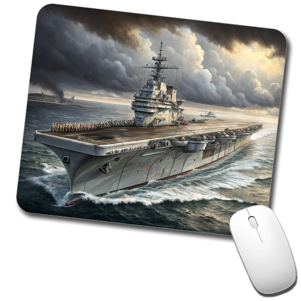 World War 2 WWII Navy Aircraft Carrier At Sea Low Profile Mouse Pad Mat