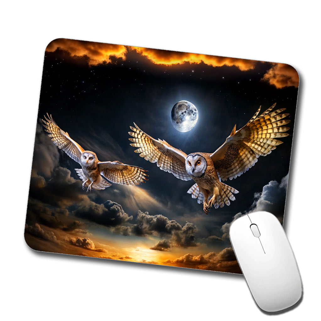 Barn Owls Flying At Night Low Profile Mouse Pad Mat