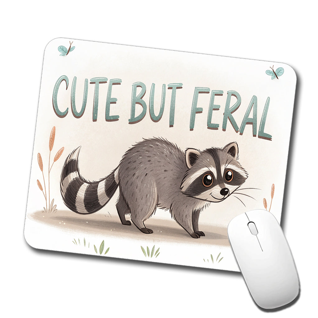 Cute But Feral Funny Raccoon Low Profile Mouse Pad Mat