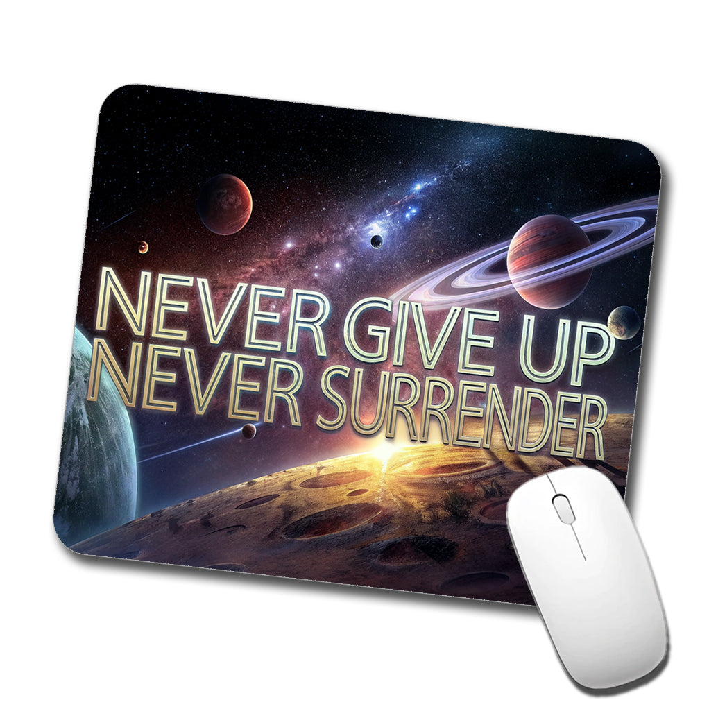 Never Give Up Never Surrender Galaxy Space Inspirational Low Profile Mouse Pad Mat