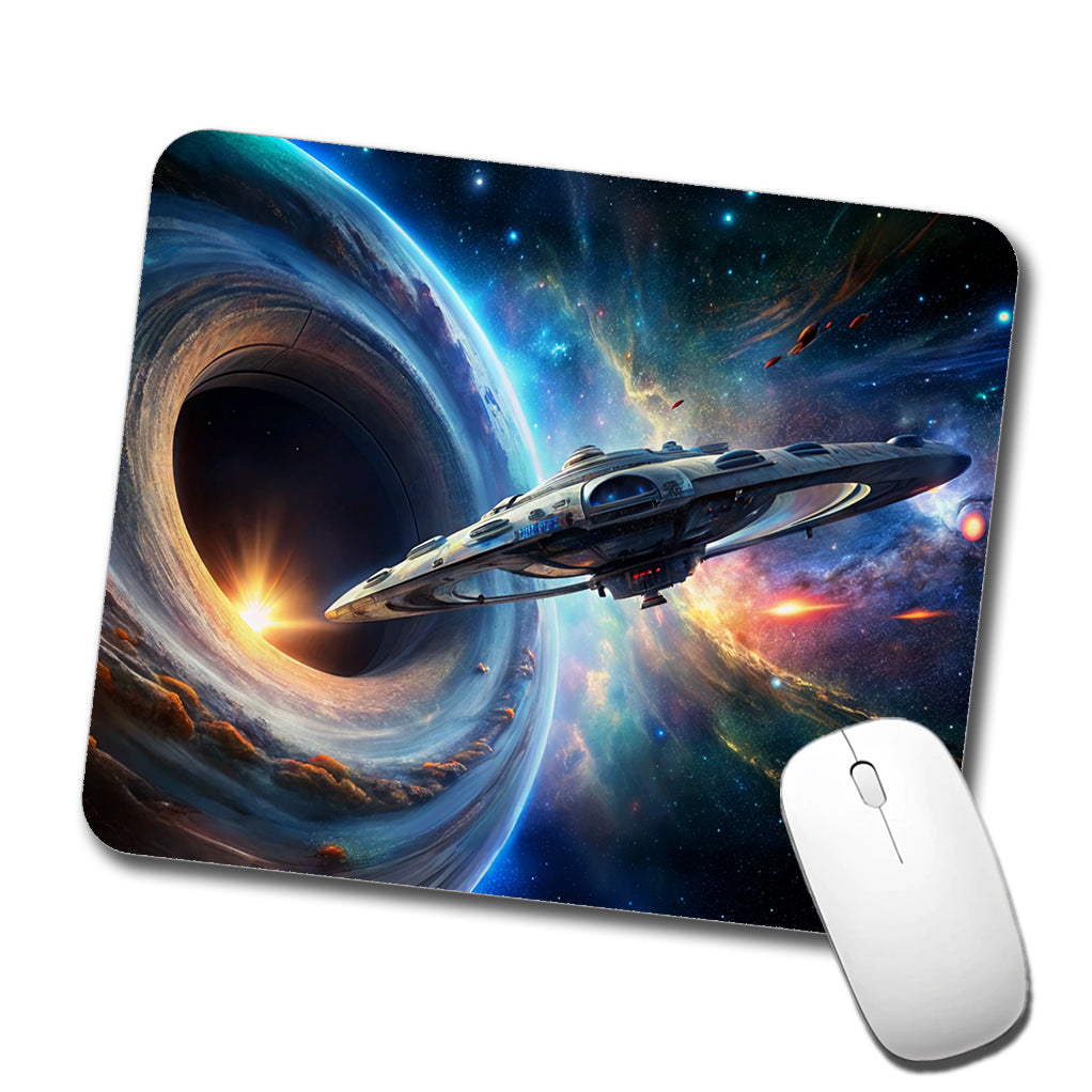 Starship Spaceship Coming Out Of Space Wormhole Low Profile Mouse Pad Mat
