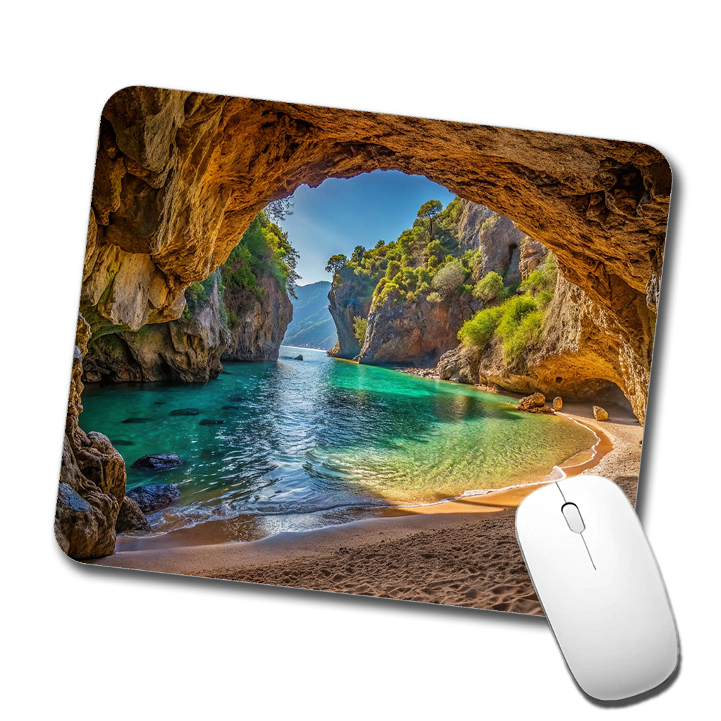 Tropical Beach In A Hidden Grotto Low Profile Mouse Pad Mat