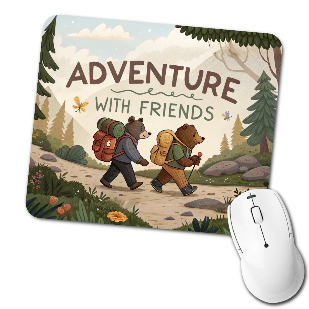 Adventure With Friends Hiking Bears Low Profile Mouse Pad Mat