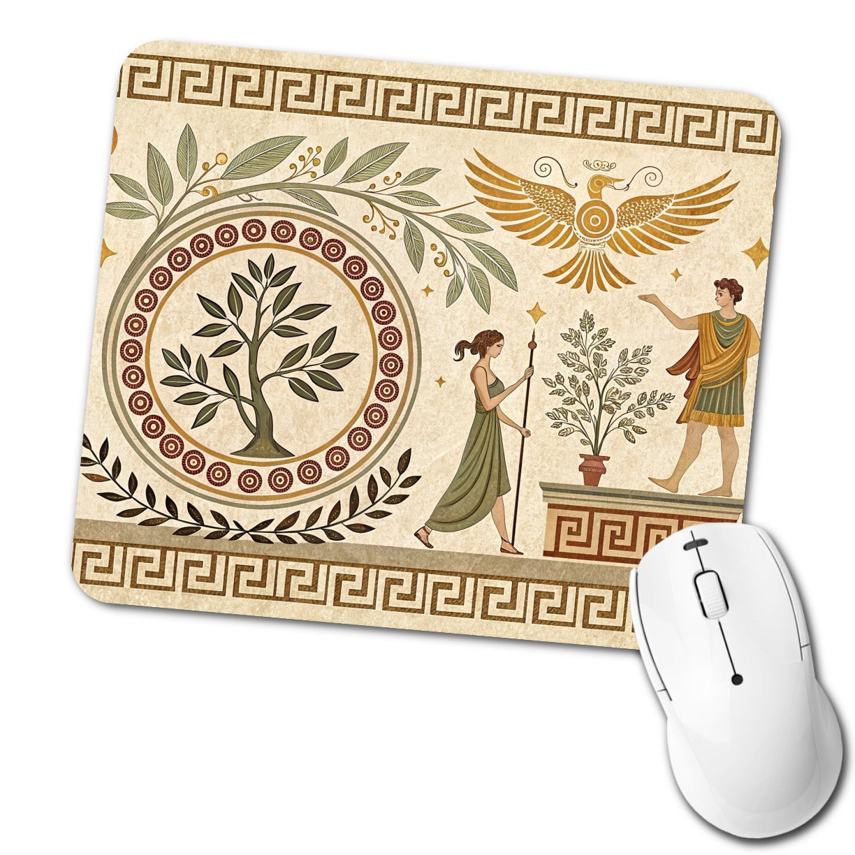Ancient Greek Tree Pattern Low Profile Mouse Pad Mat