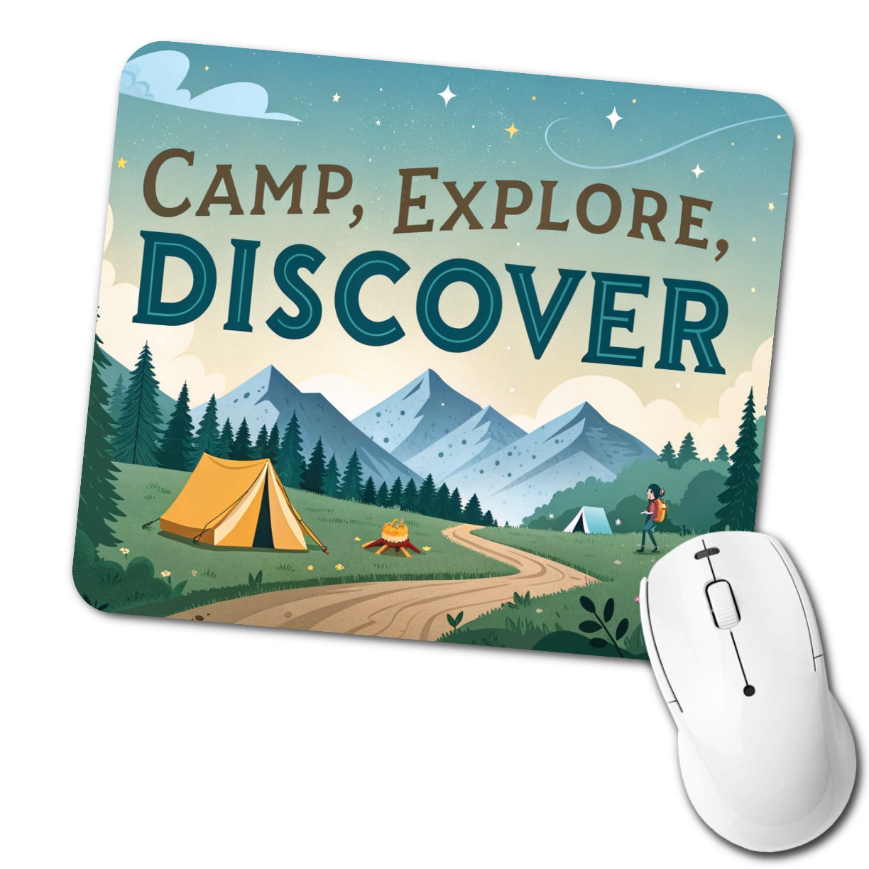 Camp Explore Discover Text Camping And Hiking Low Profile Mouse Pad Mat