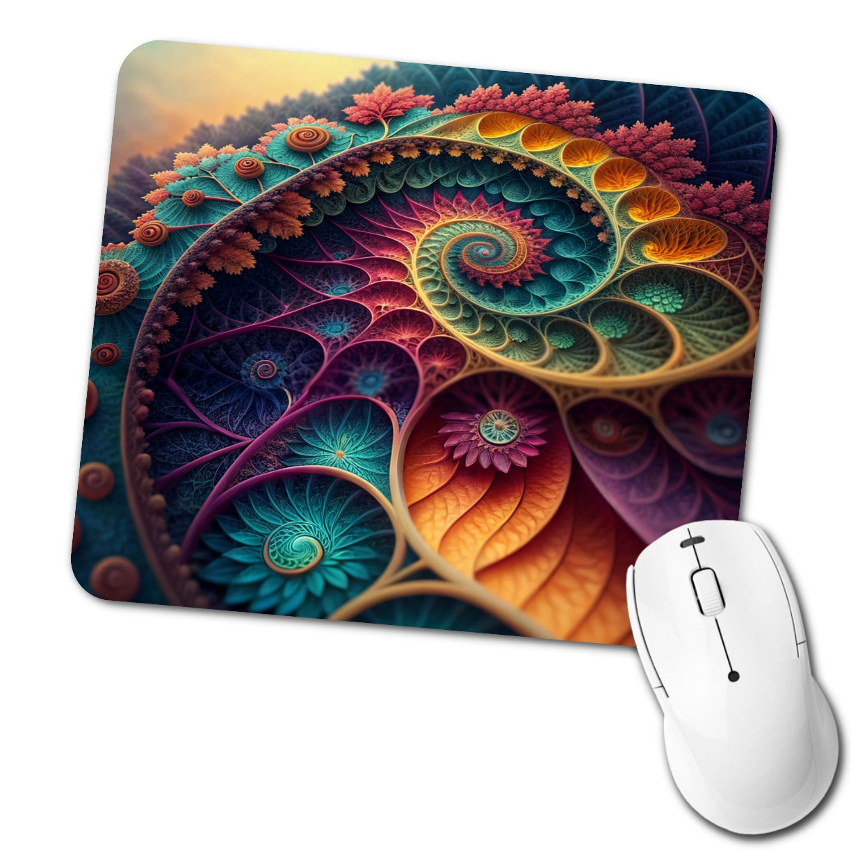 Colorful Fractal Art Swirl Pattern Low Profile Mouse Pad Mat