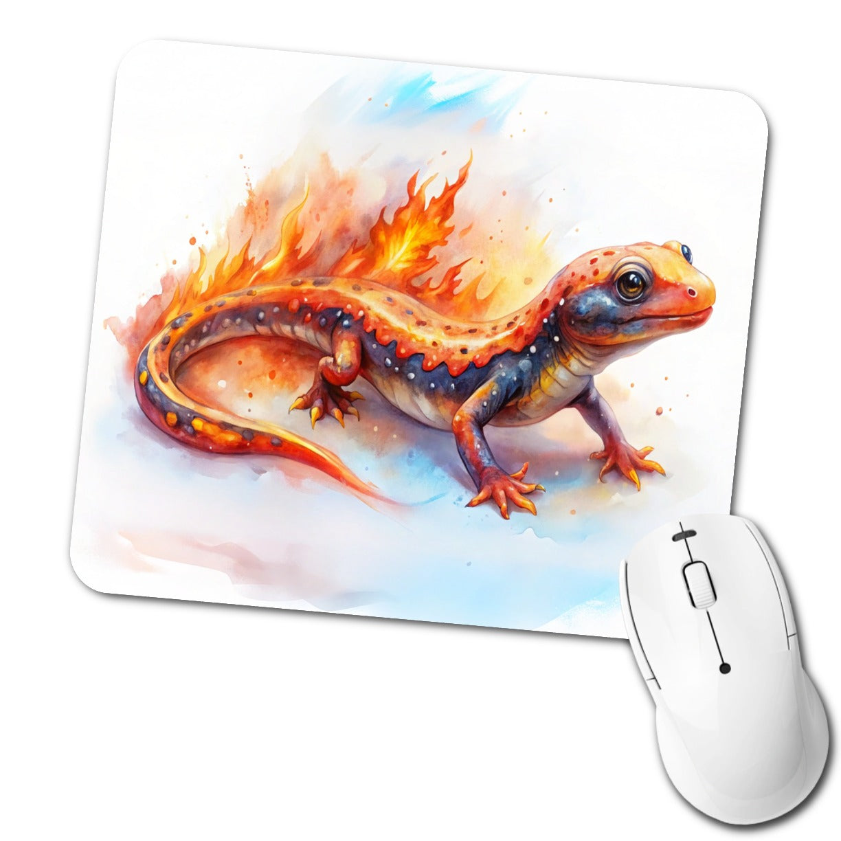 Flaming Fantasy Salamander Watercolor Low Profile Mouse Pad Mat