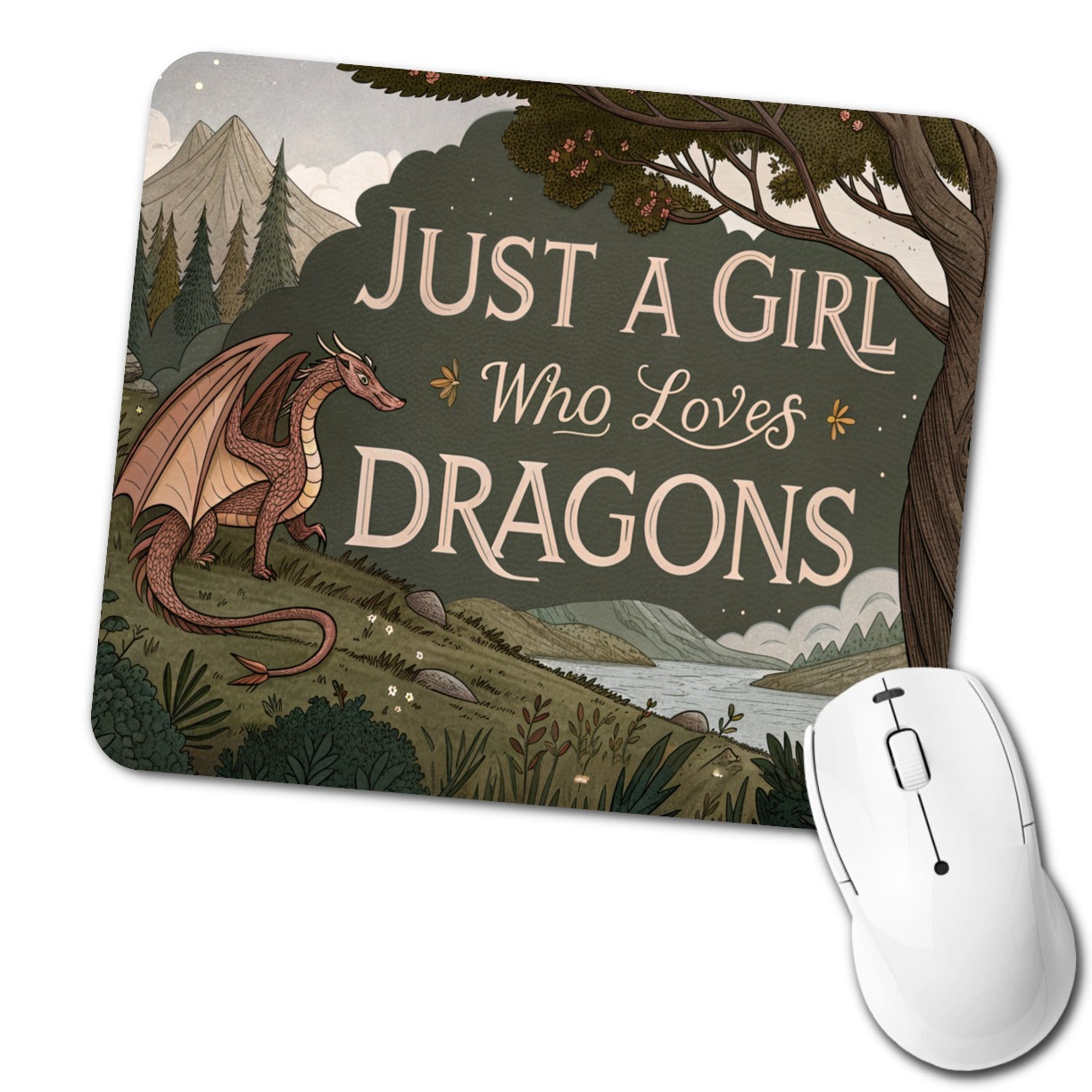 Just A Girl Who Loves Dragons Retro Fantasy Low Profile Mouse Pad Mat