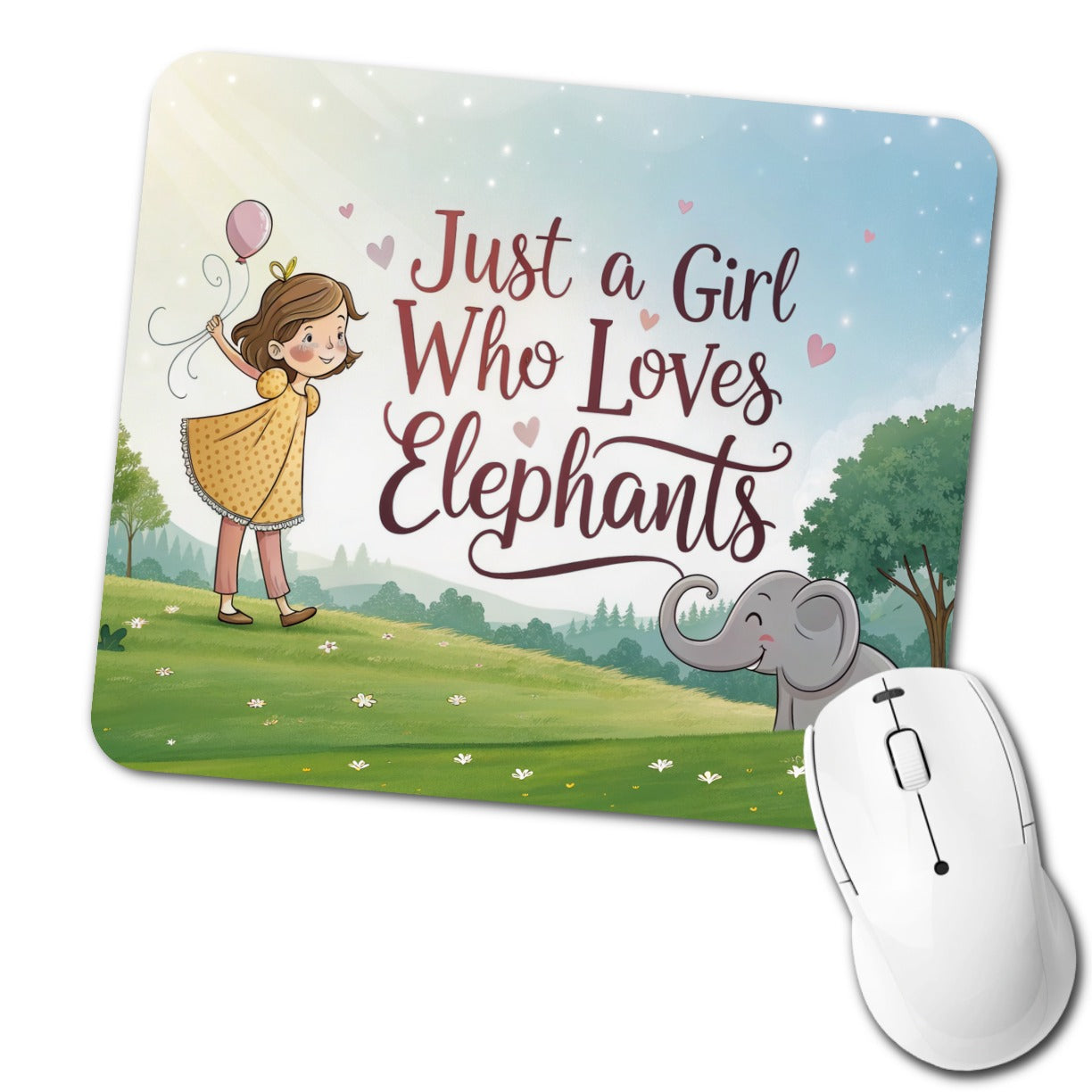 Just A Girl Who Loves Elephants Cute Low Profile Mouse Pad Mat