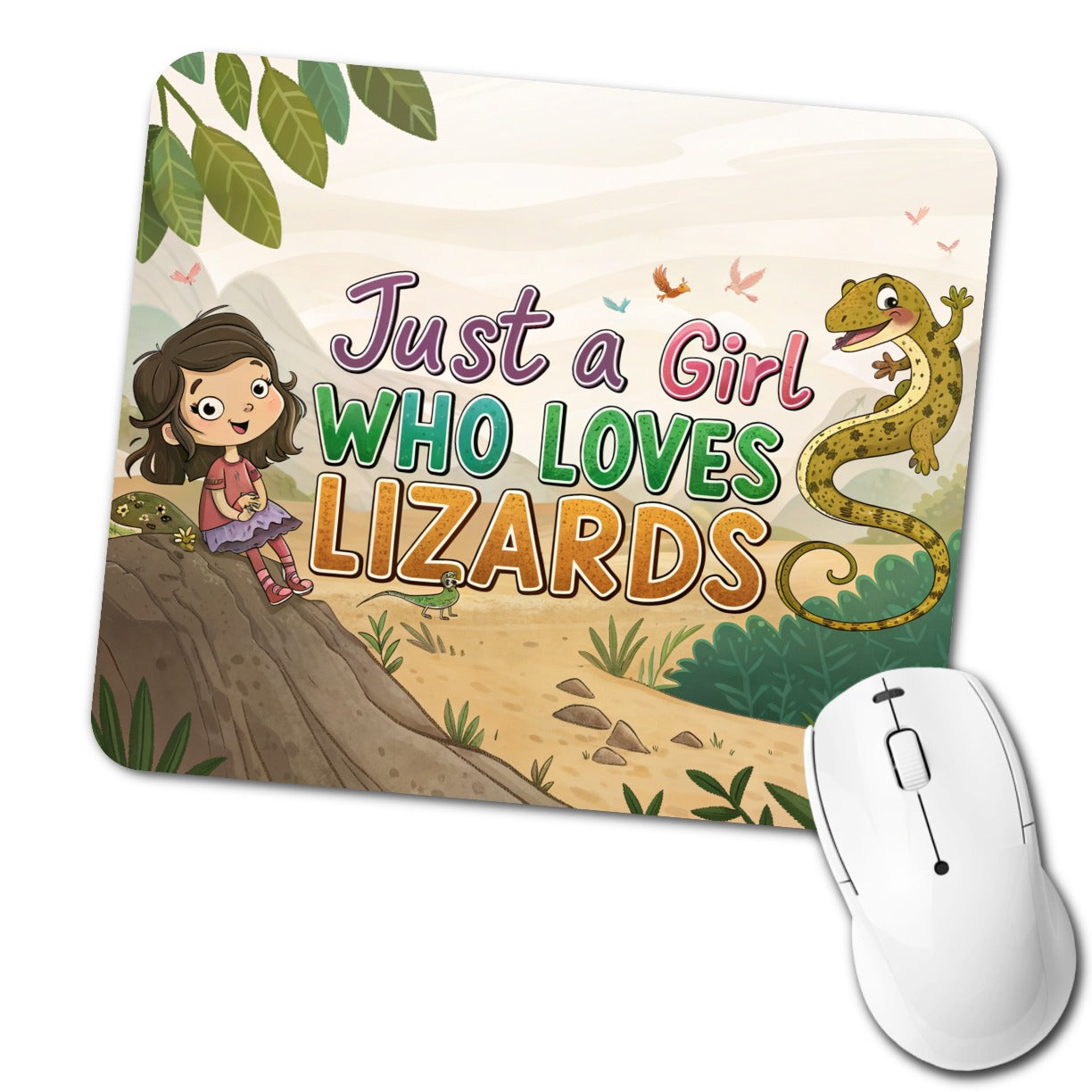 Just A Girl Who Loves Lizards Cute Low Profile Mouse Pad Mat