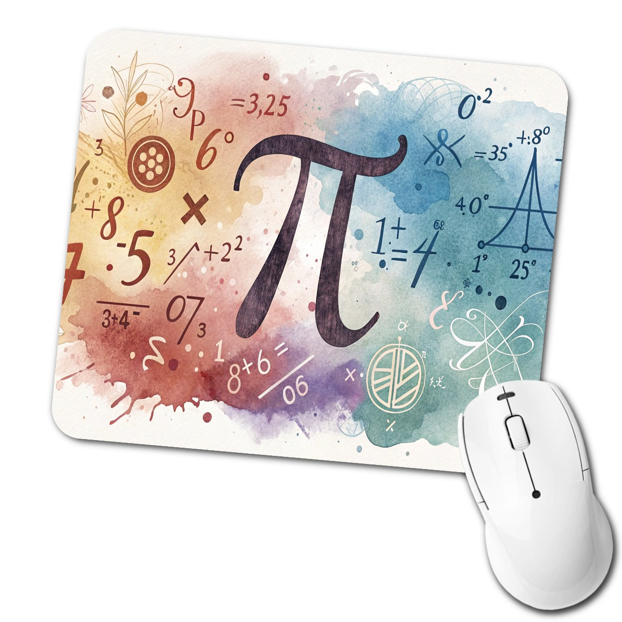 Math Numbers Symbols Pi Artistic Watercolor Low Profile Mouse Pad Mat