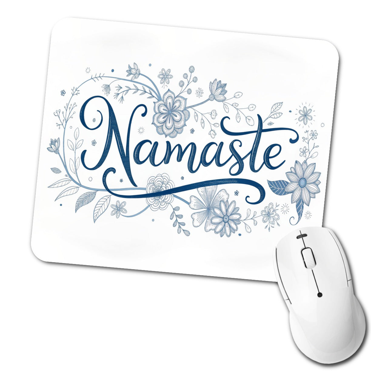 Namaste Blue Floral Low Profile Mouse Pad Mat