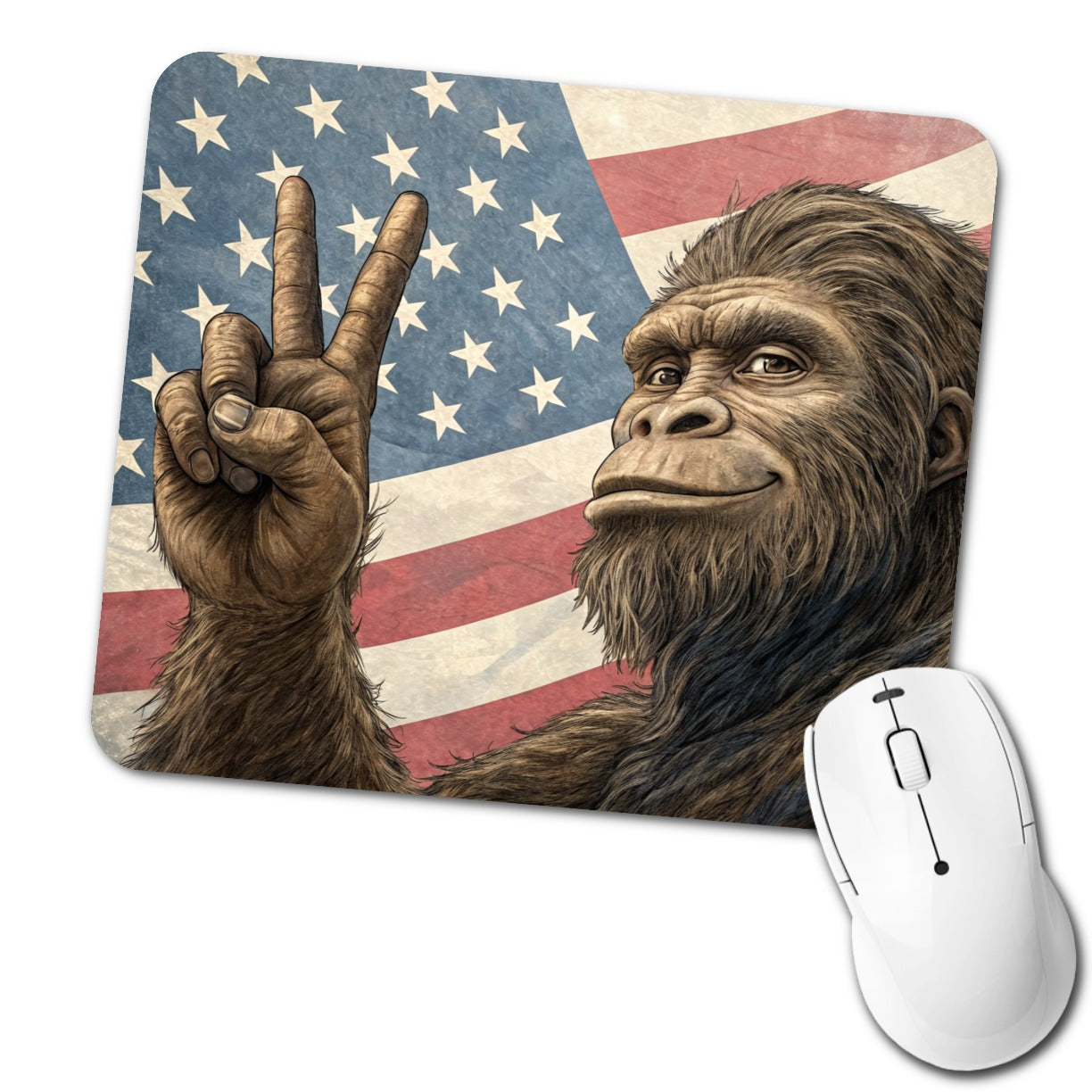 Patriotic Bigfoot Giving The Peace Sign Low Profile Mouse Pad Mat