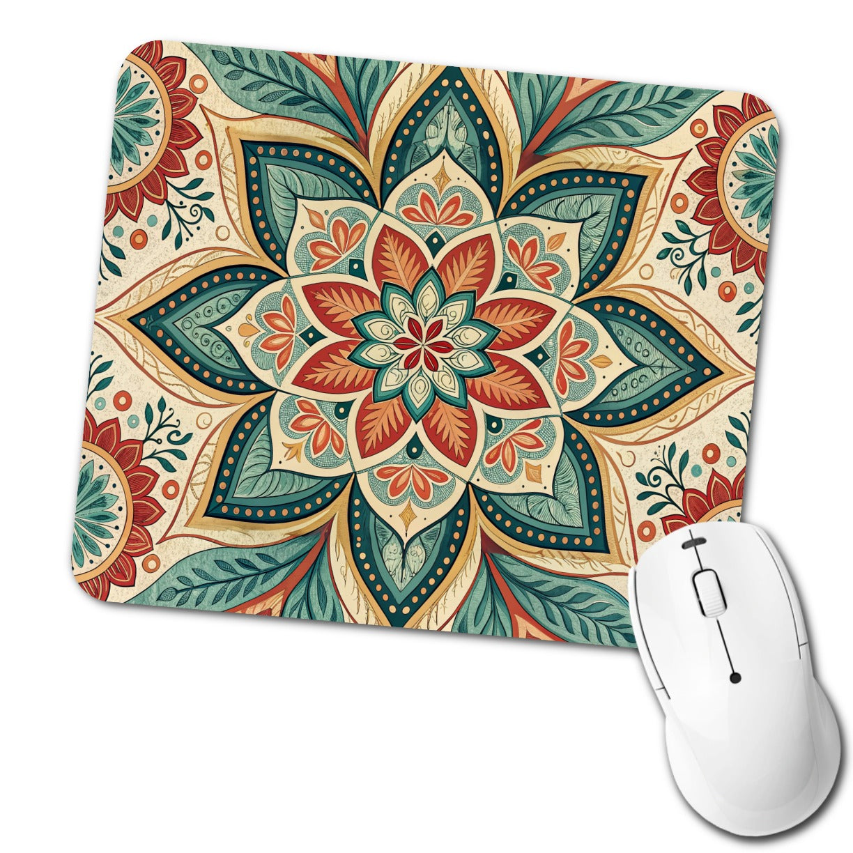 Symmetrical Artistic Flower Floral Pattern Low Profile Mouse Pad Mat