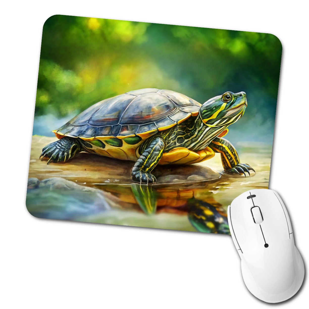 Yellow Bellied Slider Turtle Watercolor Low Profile Mouse Pad Mat