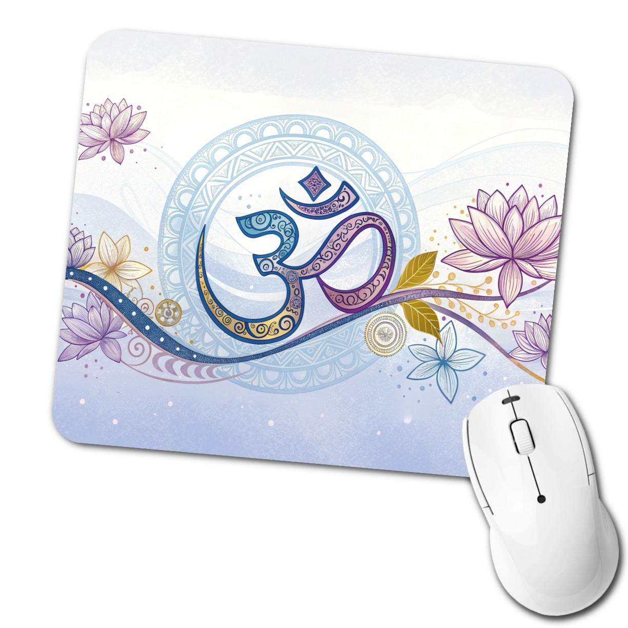 Yoga Om Aum Symbol Lotus Floral Low Profile Mouse Pad Mat