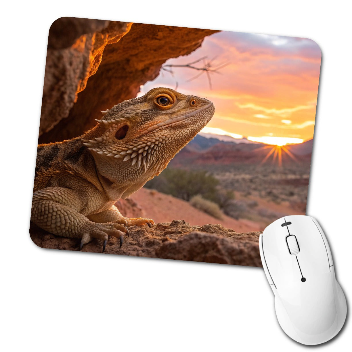Bearded Dragon At Sunset Low Profile Mouse Pad Mat