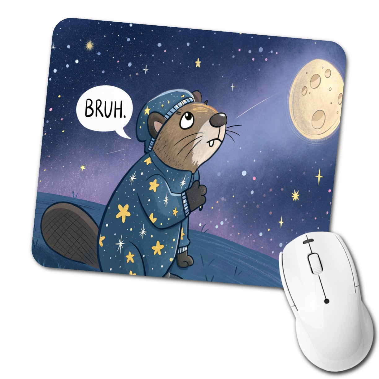 Beaver Saying Bruh Funny Pajamas Low Profile Mouse Pad Mat