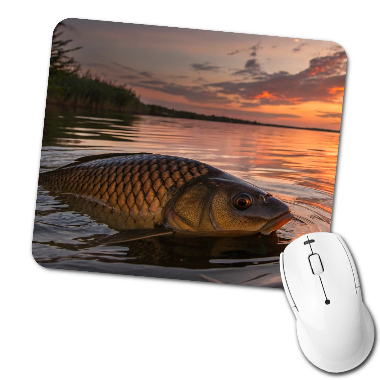 Carp Fishing At Sunset Low Profile Mouse Pad Mat
