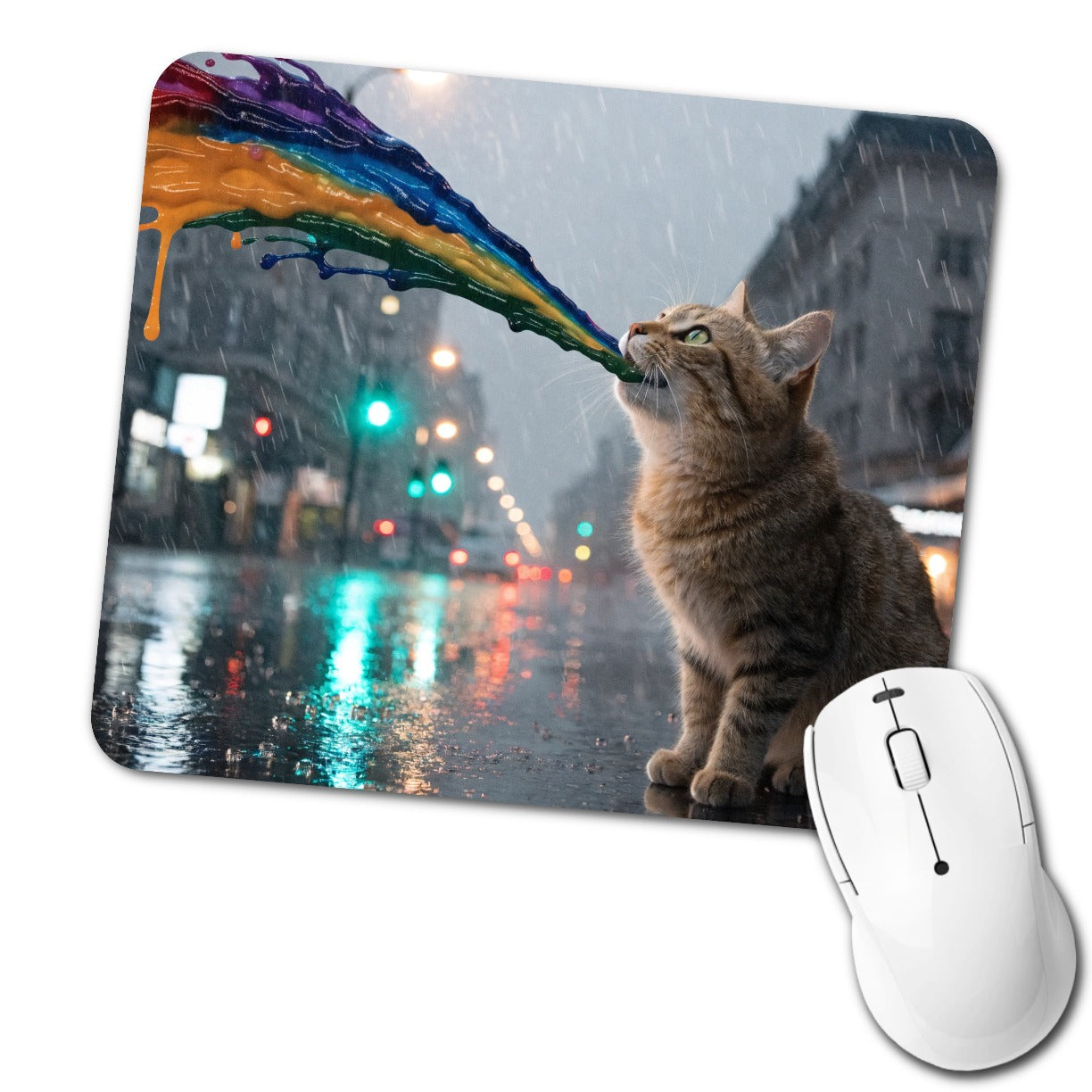 Cat Puking Rainbow Funny Low Profile Mouse Pad Mat
