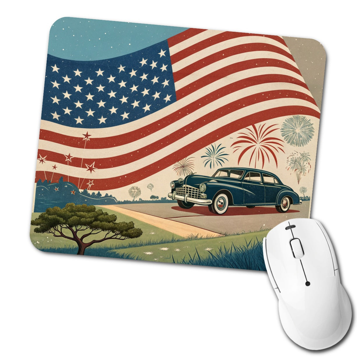 Classic USA Flag Celebration Patriotic Low Profile Mouse Pad Mat