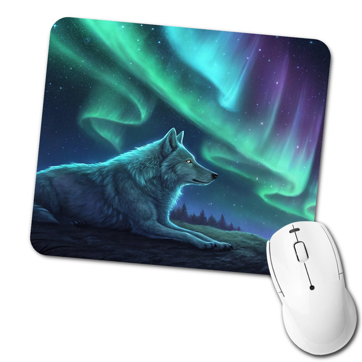 Cosmic Wolf Northern Lights Low Profile Mouse Pad Mat