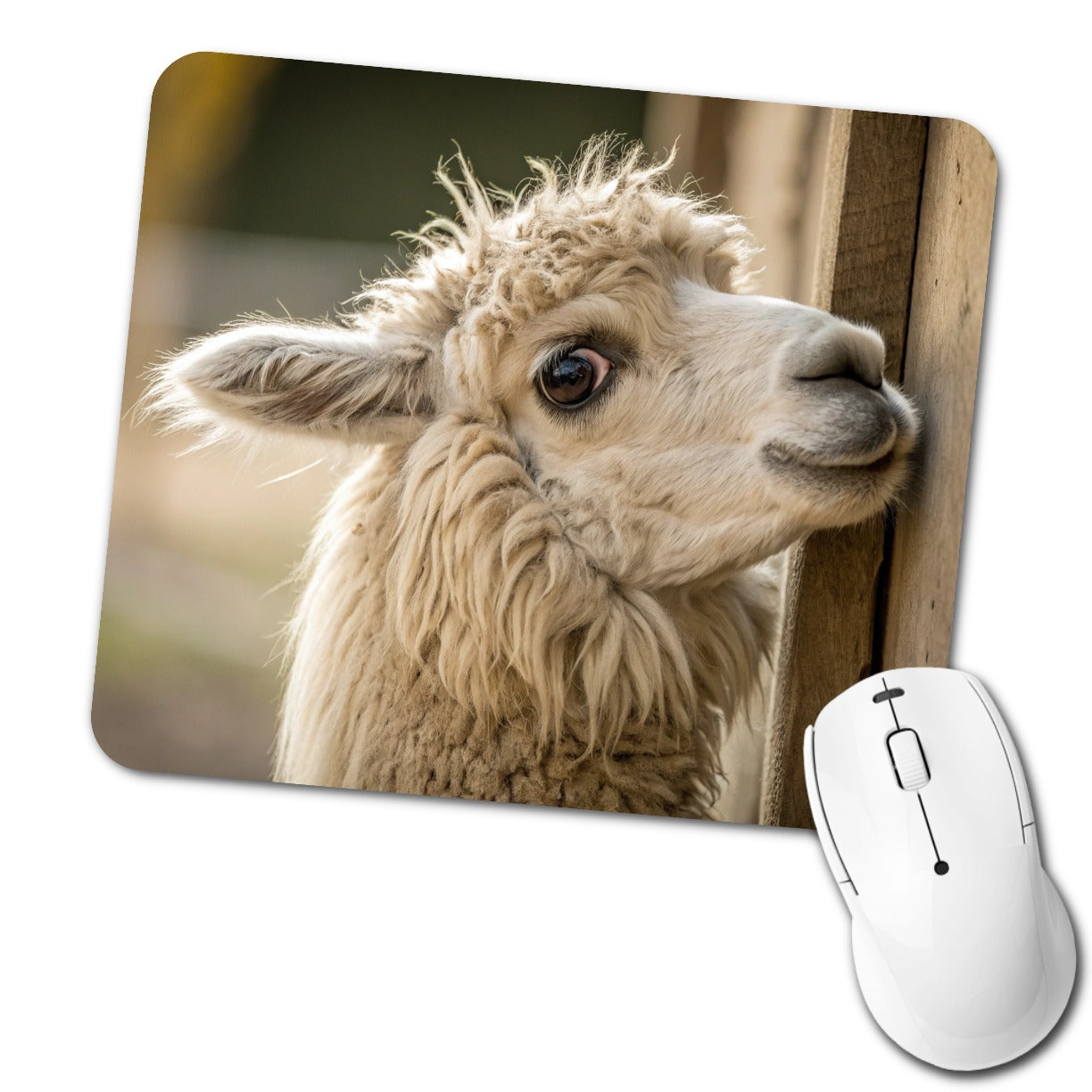 Curious Alpaca Close Up Low Profile Mouse Pad Mat