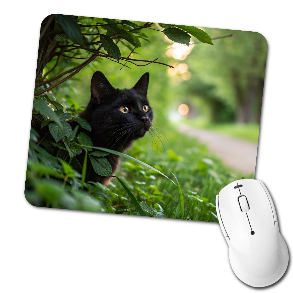Curious Black Cat Nature Low Profile Mouse Pad Mat
